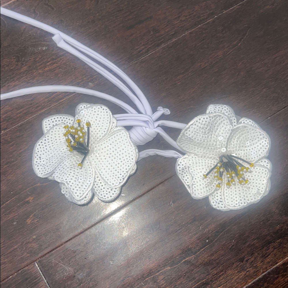White Floral sequin bikini